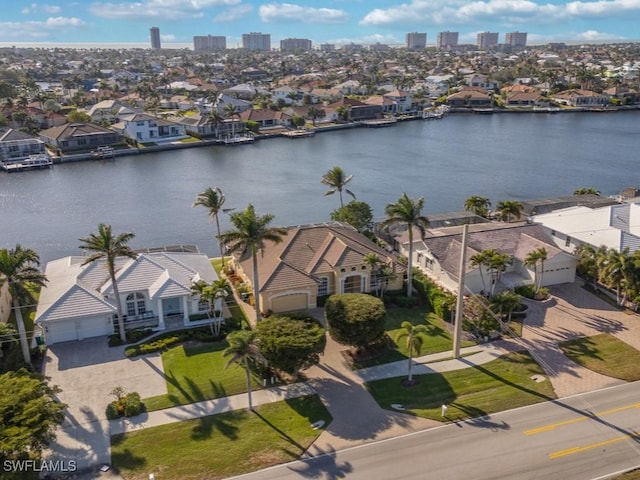 aerial view with a water view