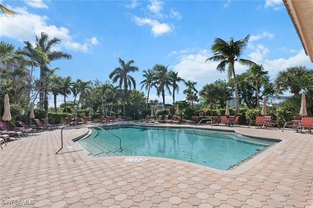 view of swimming pool with a patio area