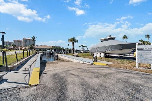 exterior space with a water view