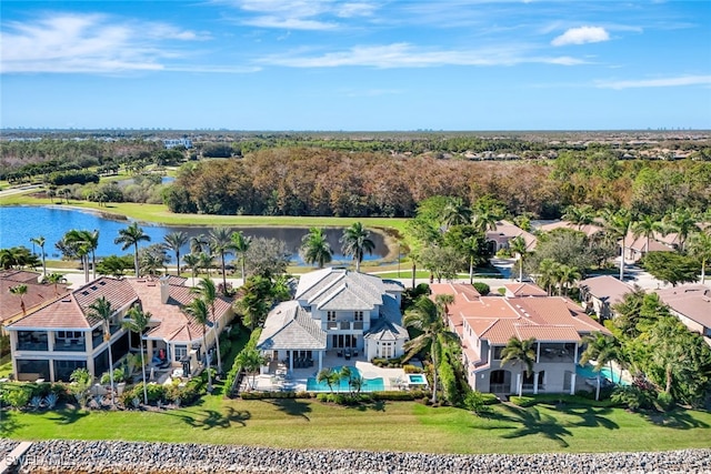 aerial view with a water view