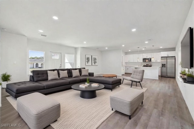 living room featuring light hardwood / wood-style floors