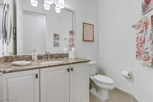 bathroom featuring tile patterned floors, vanity, and toilet