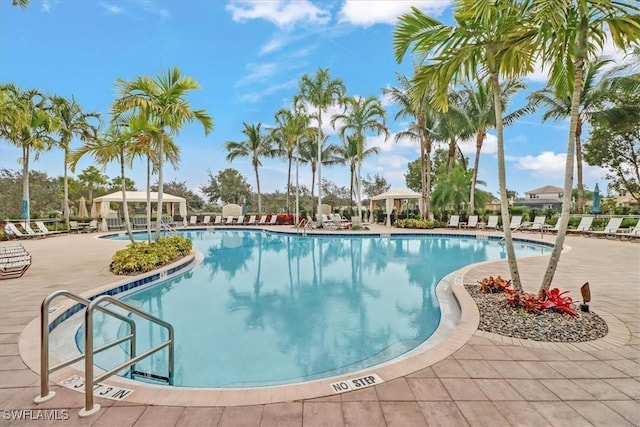 view of swimming pool featuring a patio