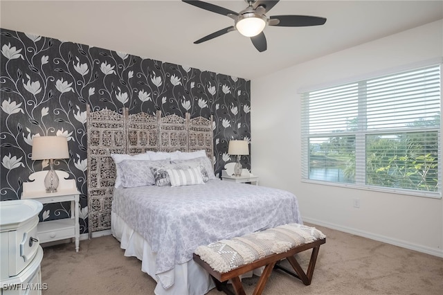 bedroom with carpet flooring and ceiling fan