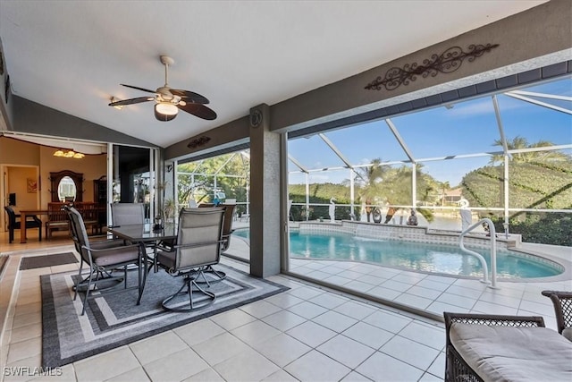 view of swimming pool with ceiling fan