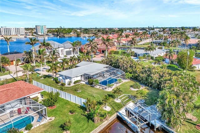 bird's eye view featuring a water view