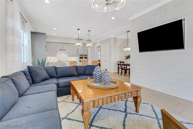 living room featuring ornamental molding