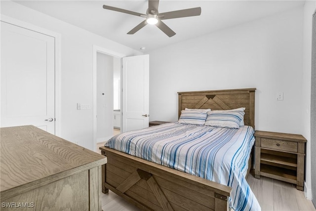 bedroom featuring ceiling fan and light hardwood / wood-style floors