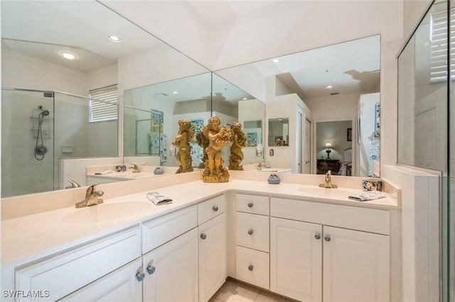 bathroom featuring vanity and walk in shower