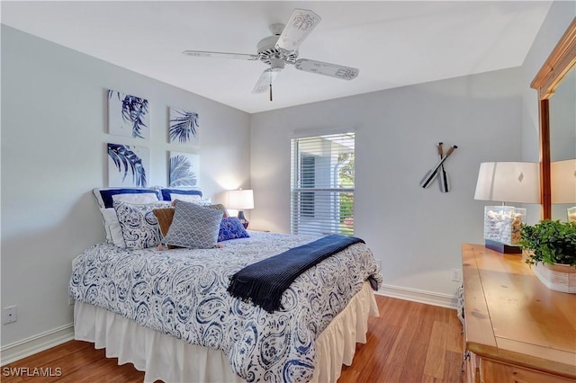 bedroom featuring ceiling fan and wood-type flooring