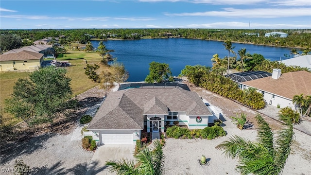 aerial view with a water view