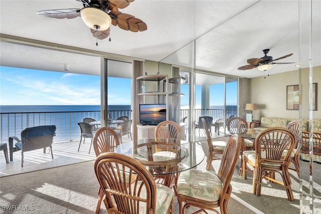 sunroom / solarium with ceiling fan