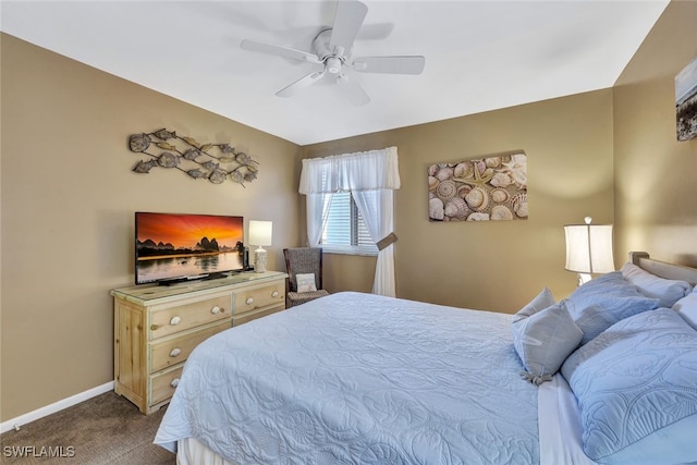 bedroom with ceiling fan and carpet