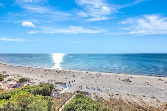 property view of water with a beach view