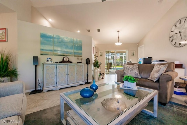 living room with lofted ceiling