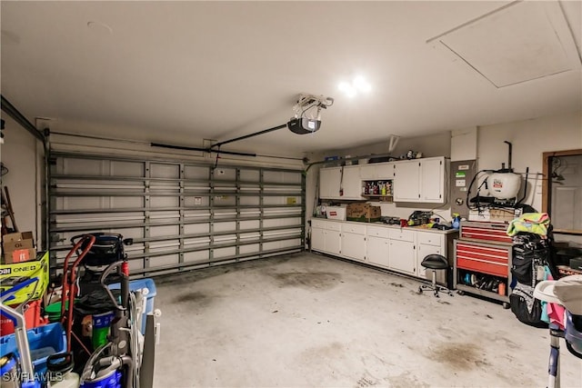 garage with a garage door opener