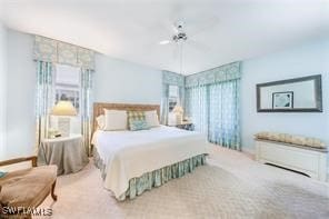 bedroom featuring carpet floors and ceiling fan