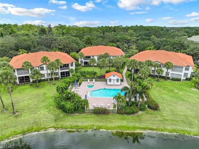 aerial view with a water view