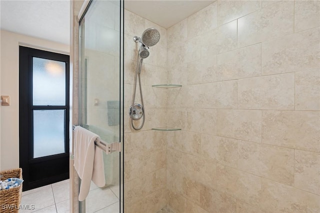 bathroom featuring tile patterned floors and walk in shower