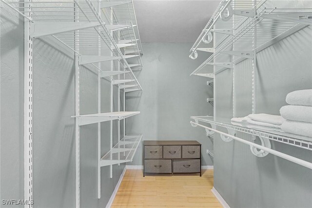 spacious closet with light wood-type flooring