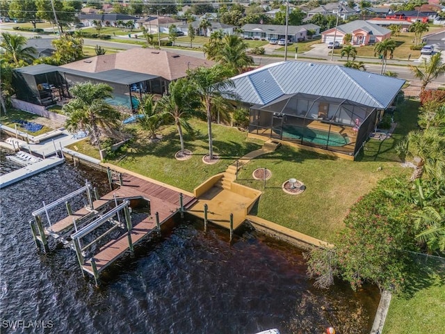 aerial view with a water view