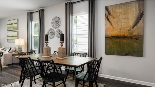 dining room with dark wood-type flooring