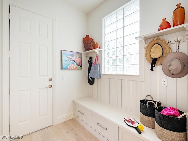 mudroom featuring light hardwood / wood-style floors and a wealth of natural light