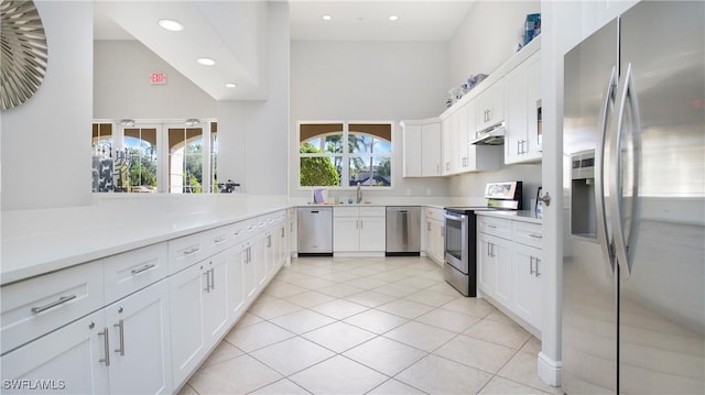 kitchen featuring appliances with stainless steel finishes, white cabinetry, and sink