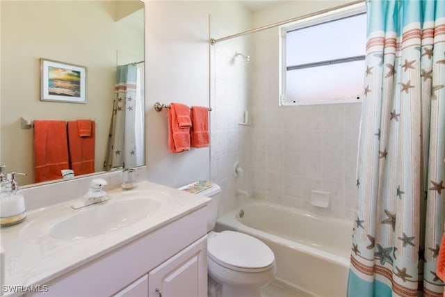 full bathroom featuring vanity, toilet, and shower / bath combo