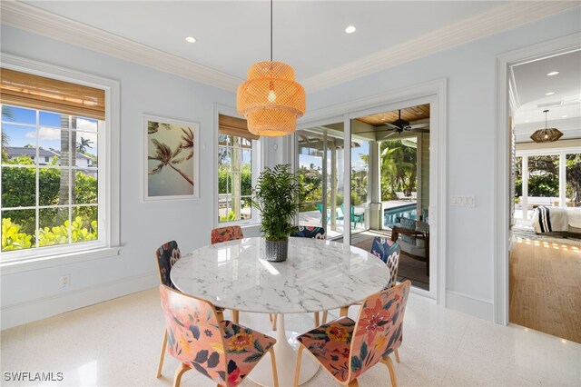 dining room with ornamental molding