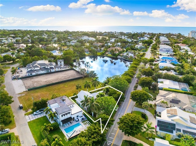 aerial view with a water view