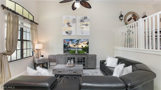 living room featuring ceiling fan