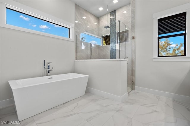 bathroom with plus walk in shower