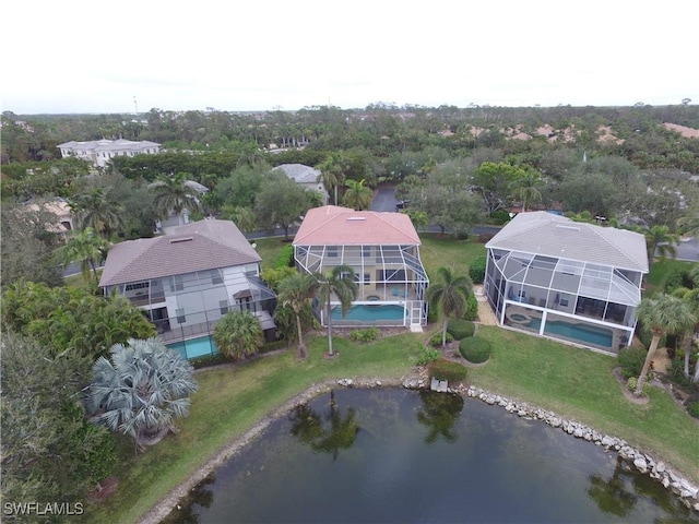 aerial view with a water view