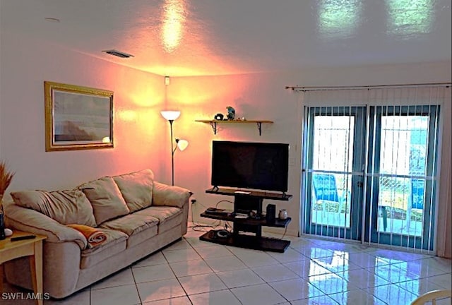 living room featuring light tile patterned floors