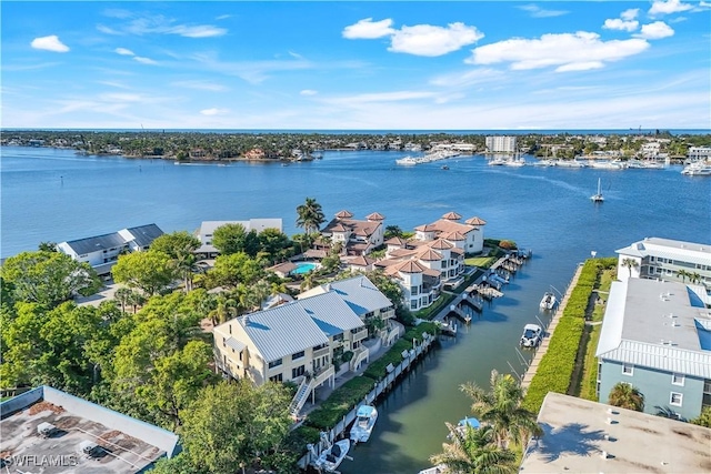 aerial view with a water view