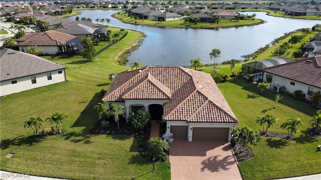 aerial view with a water view