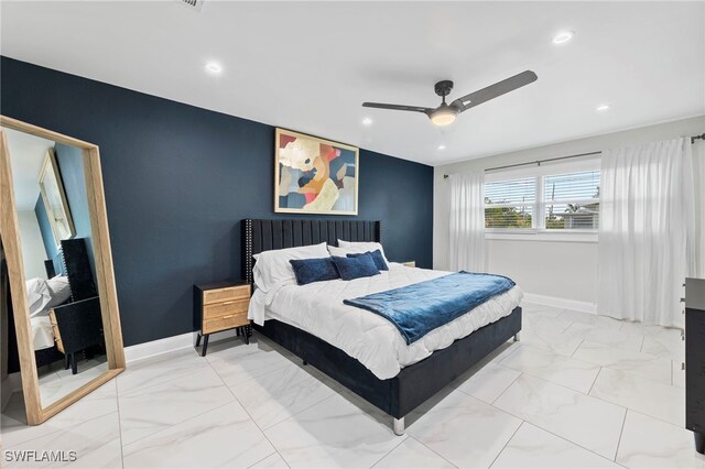 bedroom featuring ceiling fan