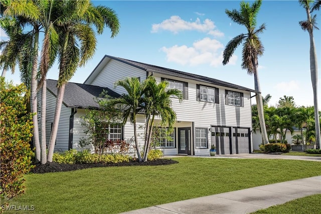 view of front of house featuring a garage and a front yard