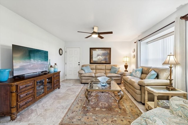 living room with ceiling fan