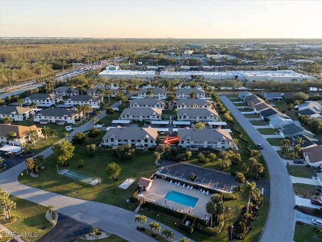 view of aerial view at dusk