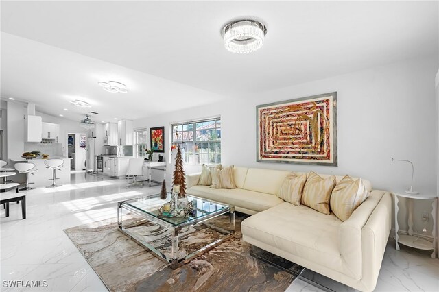 living room with vaulted ceiling