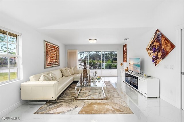 living room featuring a wealth of natural light