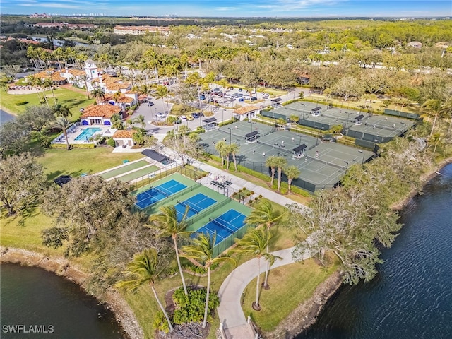 aerial view with a water view