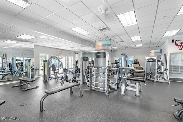 gym with a drop ceiling