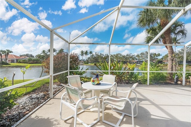 sunroom with a water view