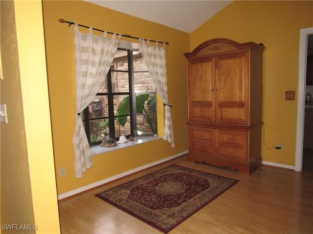 interior space with lofted ceiling and wood-type flooring