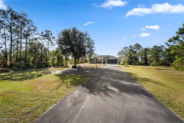 view of front of house with driveway and a front lawn