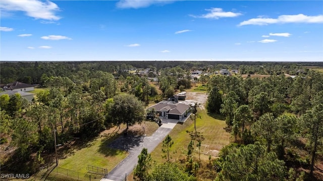 birds eye view of property with a wooded view