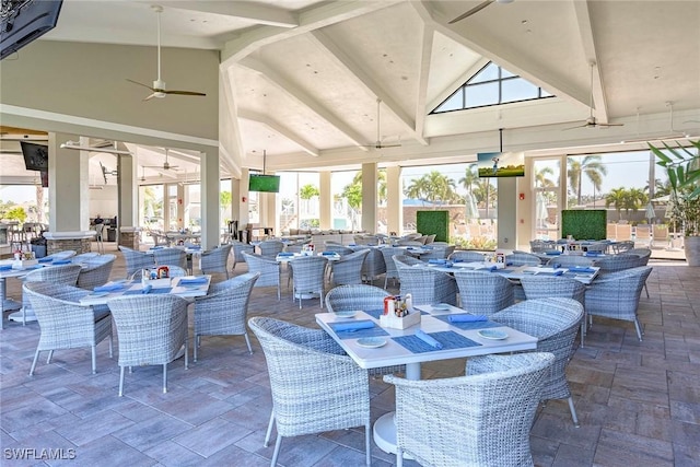 view of patio featuring ceiling fan